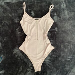 Nude Forever 21 Bodysuit with Zip Detailing